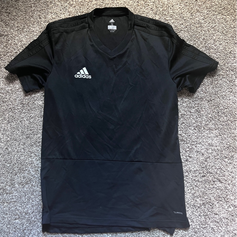 Adidas Men's Black Soccer 3 stripe ClimaCool athletic shirt